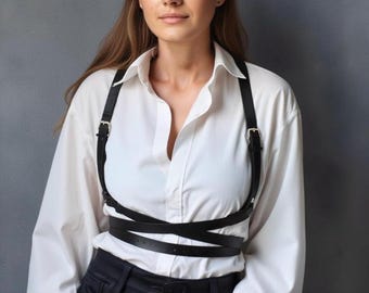 Leather Harness for Women – Adjustable Chest Body Belt, Gothic Festival Fashion Harness