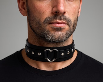 Manfnee Choker Punk Gotico Con Cuore E Rivetti – Collana Girocollo In Pelle PU E Lega, Regolabile, Unisex, Per Halloween E Concerti - 2
