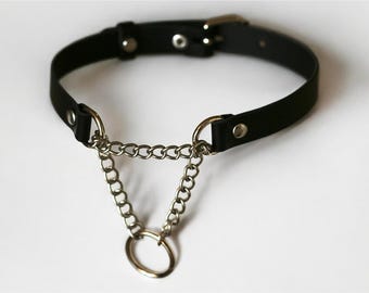 Gothic Leather Chain Choker – Handmade Adjustable Punk Collar, Black Choker Necklace for Women & Men