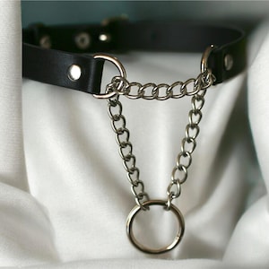Leather Chain Choker – Handmade Gothic Collar, Adjustable Black Minimalist Necklace for Women & Men