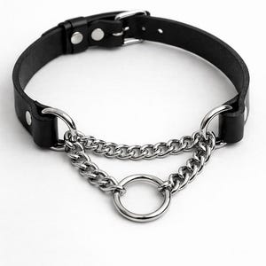Black Leather Chain Choker – Adjustable Punk Collar, Gothic Necklace for Women & Men