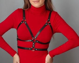 Leather Chest Harness Plus Size - Adjustable Bondage Lingerie, Gothic Body Harness for Women