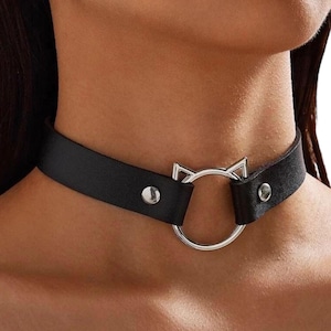 Ras de cou en cuir avec joint torique pour chat - Collier de jeu réglable pour chaton, cadeau de soumission cosplay fait main