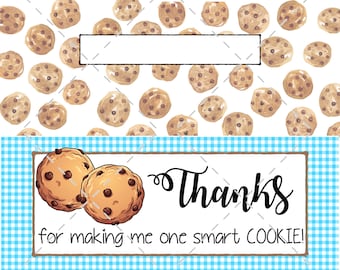 Printable cookie back card tags 3.5" X 5" & Cookie bag toppers 4" X 3.25"  4 Instant editable digital download treats Teacher