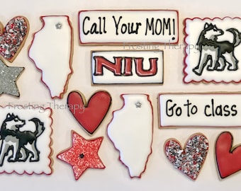 Custom COLLEGE themed decorated cookies for birthdays, holidays and just because. You choose colors, logo / mascot and state.