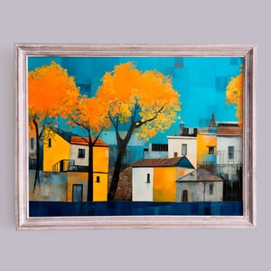 Impression numérique quartier - Street view paysage peinture - téléchargement numérique - art mural imprimable - Art déco vintage