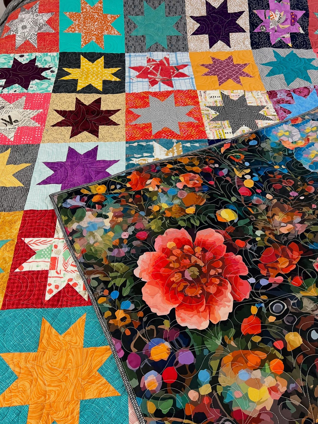 Stars Quilt Bold and Scrappy 67x57 Modern Quilted Throw Handmade - Etsy