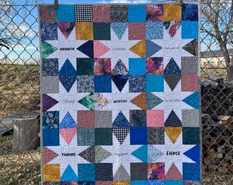 Star words lap quilt 37x45 wheelchair patchwork various fabric colors prints handmade