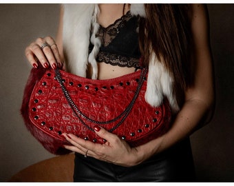 Handmade luxury Leather handbag. Genuine All-igator leather and fur. Premium hardware and metal accessories.