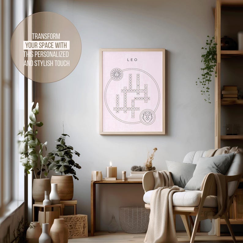 Leo Zodiac Sign Traits Crossword Poster, Instant Download Gift