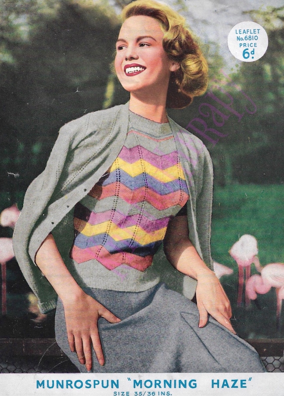 Munrospun Candy Stripe Jumper and Plain Cardigan Pdf Knitting