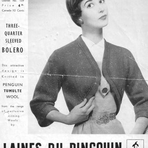 Vintage knitting pattern PDF. Bolero, Laines Du Pingouin 159