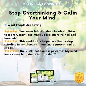 Stop overthinking and calm your mind meditation audio download is 100% 5 star reviews.