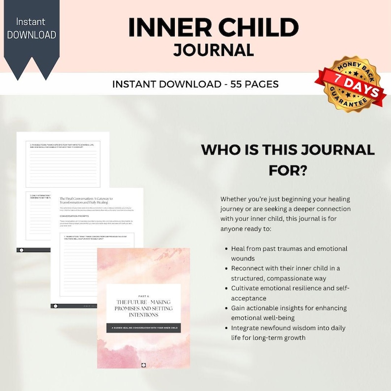 Inner Child Healing Journal: Guided Self Care Planner and Workbook, Wellbeing Journal, Self Care Gift, Digital Planner, shadow work