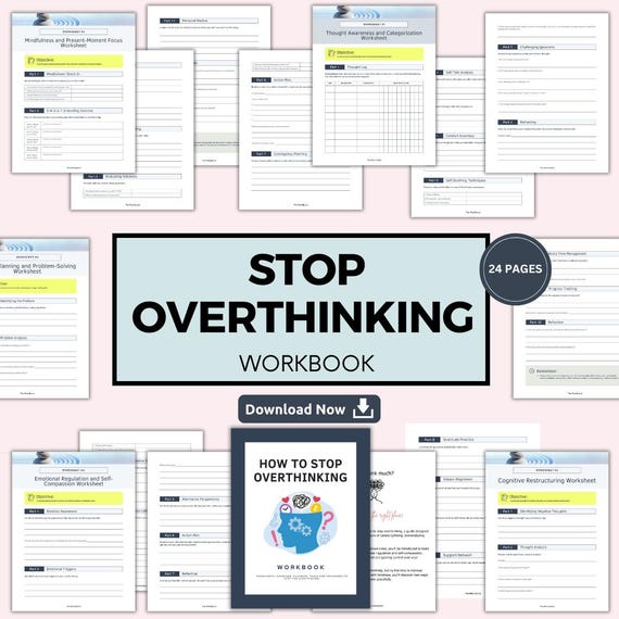 Stop Overthinking Workbook, personal development, self-help workbook, growth mindset, calm mind workbook, anxiety worksheets, mental health