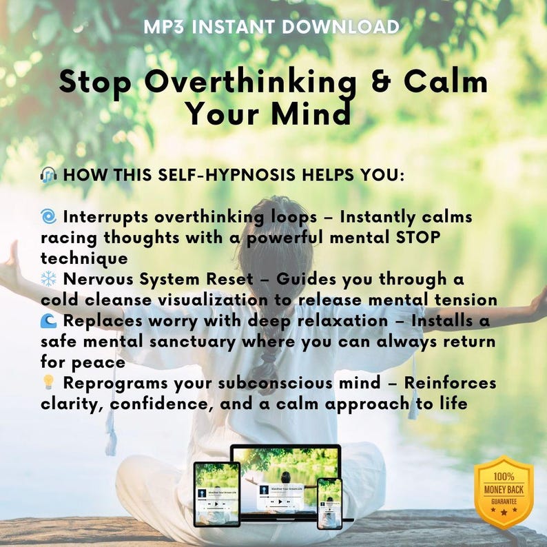 Stop Overthinking guided meditation will enhance focus, reduce anxiety, promote calmness and wellbeing.