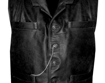 Mens Hell on Wheels Cullen Bohannan Costume Cosplay Party Outfit Motorcycle Biker Genuine Leather Vest