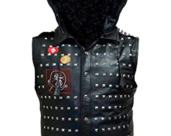 Shawn Baichoo Watch Dogs 2 Dedsec Wrench Halloween Cosplay Motorcycle Biker Genuine Leather Biker Vest