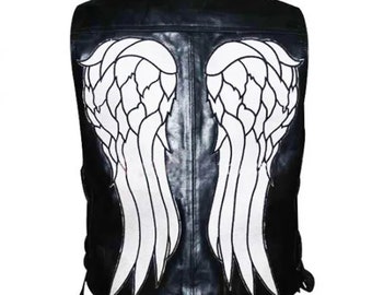 Mens Daryl Dixon Angel Wings The Walking Dead Costume Cosplay Casual Classic Motorcycle Biker Genuine Leather Vest