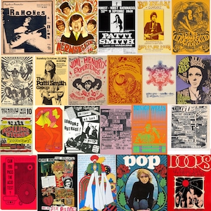 Más de 100 PCS RARE 60s70s80s carteles de música rock, carteles de conciertos vintage de los Beatles, kit de collage de pared estético Cartel de banda retro de alta calidad extra