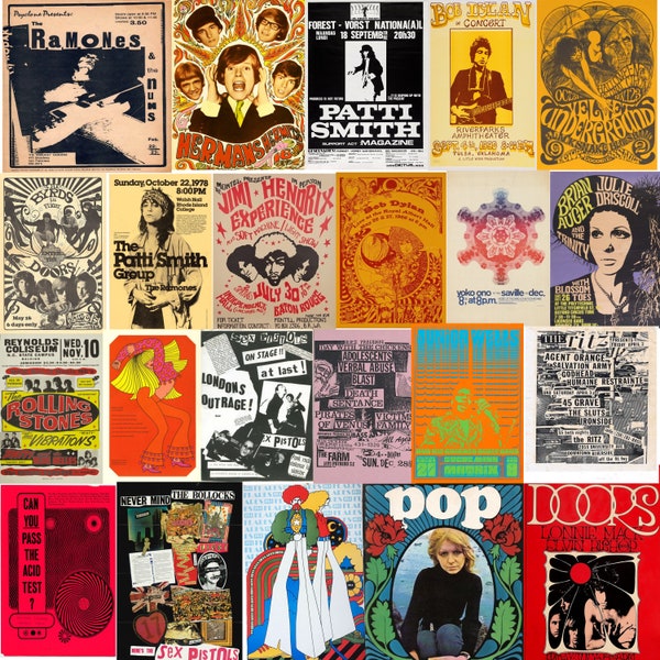 100+PCS  RARE 60s70s80s music rock posters, Beatles vintage Concert Posters, Aesthetic Wall Collage kit Extra High Quality Retro Band Poster