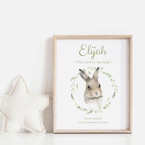 Arte de parede para impressão com significado de nome personalizado, animais da floresta para bebês, presente para bebê, impressão com significado de nome, traços de caráter de nome | DOWNLOAD DIGITAL