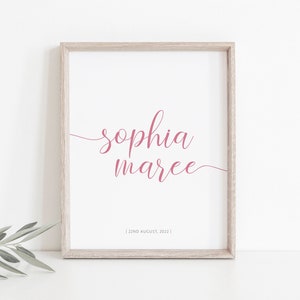 MODERN Script Personalised NAME Printable Wall Art Nursery Room Decor | Girls Birth Print | Birth Details | Birth Meaning | Digital Download