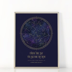 Carte des étoiles personnalisée pour la fête des mères, art mural imprimable, cadeau unique pour la fête des mères, la nuit où vous êtes devenue ma mère, cadeau pour nouvelle maman | Téléchargement numérique