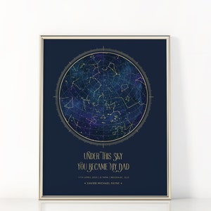 Mapa estelar personalizado para el día del padre, arte de pared imprimible, regalo único para el día del padre, la noche en que te convertiste en mi papá, regalo para papá nuevo / descarga digital
