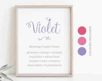 VIOLET Name Meaning Printable Wall Art, Character Traits, Strengths, Talents | Name Numerology Meaning INSTANT DOWNLOAD