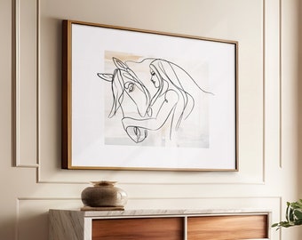 Girl and Horse Line Drawing: Printable Wall Art (Instant Download)