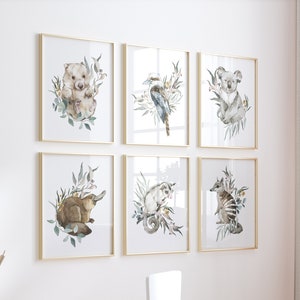 AUSTRALIAN Animals Printable Wall Art Set of 6, Koala, Kookaburra, Platypus, Wombat, Nursery Wall Art, Kids Room Art | INSTANT DOWNLOAD