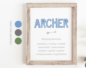 ARCHER Name Meaning Printable Wall Art, Character Traits, Strengths, Talents | Name Numerology Meaning INSTANT DOWNLOAD