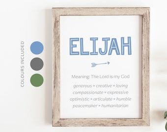ELIJAH Name Meaning Printable Wall Art, Character Traits, Strengths, Talents | Name Numerology Meaning INSTANT DOWNLOAD