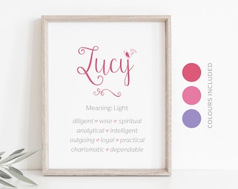 LUCY Name Meaning Printable Wall Art, Character Traits, Strengths, Talents | Name Numerology Meaning INSTANT DOWNLOAD