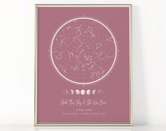 Birth Star Map Printable Wall Art Kids Room Decor | Unique New Baby Gift, Kids Name Print, Birth Poster, Birth Print | Digital Download