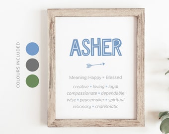 ASHER Name Meaning Printable Wall Art, Character Traits, Strengths, Talents | Name Numerology Meaning INSTANT DOWNLOAD