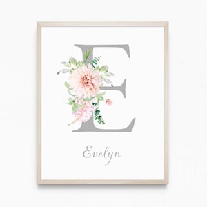 Floral Ash Pink Personalised Letter NAME Meaning Printable Wall Art Girls Room Decor | Birth Print | Digital Download
