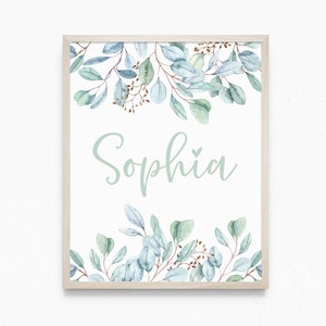 EUCALYPTUS Green or Purple Personalised NAME Printable Wall Art | Girls Name Print, Girls Room Decor | Digital Download