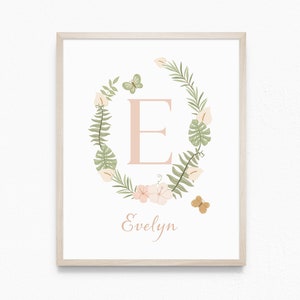 FLORAL Personalised Letter NAME Printable Wall Art, Girls Room Decor, Tropical Nursery, Birth Stats Print, Name Meaning, Digital Download