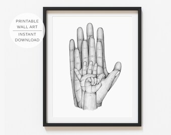 Family Hands Sketch, Family Line Art, Mum Dad Baby Printable Wall Art, Family Hands Palms, New Born, Family Print, INSTANT DOWNLOAD
