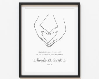 Personalised Couples Printable Wall Art | Couple Holding Hands Art, Heart Hands, Couples Print, Anniversary Print | Digital Download