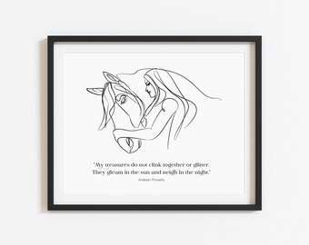 Girl and Horse Line Art with Quote: Printable Wall Art (Instant Download)