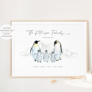 Personalised Penguin Family Printable Wall Art, Family Print, Gift for Mum, Family Gift, Mothers Day Gift, Digital Download