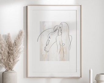 Girl and Horse Line Drawing: Printable Wall Art (Instant Download)
