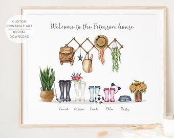 Personalised Welly Boots Family Printable Wall Art, Custom Family Print, Entry Sign, Welcome Sign, Hallway Decor, Digital Download