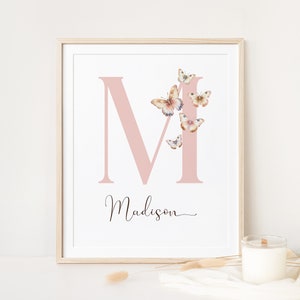 MARIPOSAS de campo Carta personalizada NOMBRE Imprimible Arte de pared Decoración de la habitación de las niñas, Cartel de nacimiento, Nombre que significa Impresión / Descarga digital / JDFB24