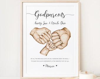 Personalised Couple Godparents Printable Wall Art | Gift for Godparents, Present from Godchild | Digital Download