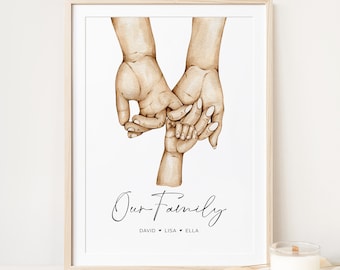 Personalised Family Printable Wall Art | Family Holding Hands Art, Pinky Promise, Angel Baby, Family Print, Hands Sketch | Digital Download