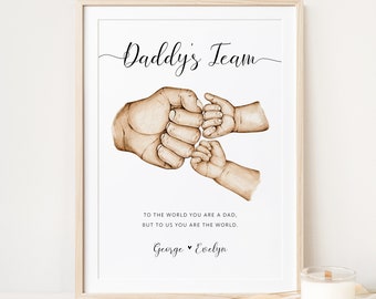 Personalised Father and Children Family Hands Printable Wall Art | Daddy’s Team Print, Gift for Dad, Custom Family Print | Digital Download